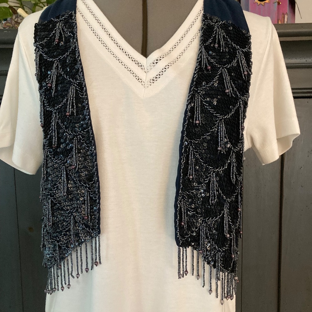 silence + noise Beaded & Sequined Vest in Blue - Picture 2 of 6